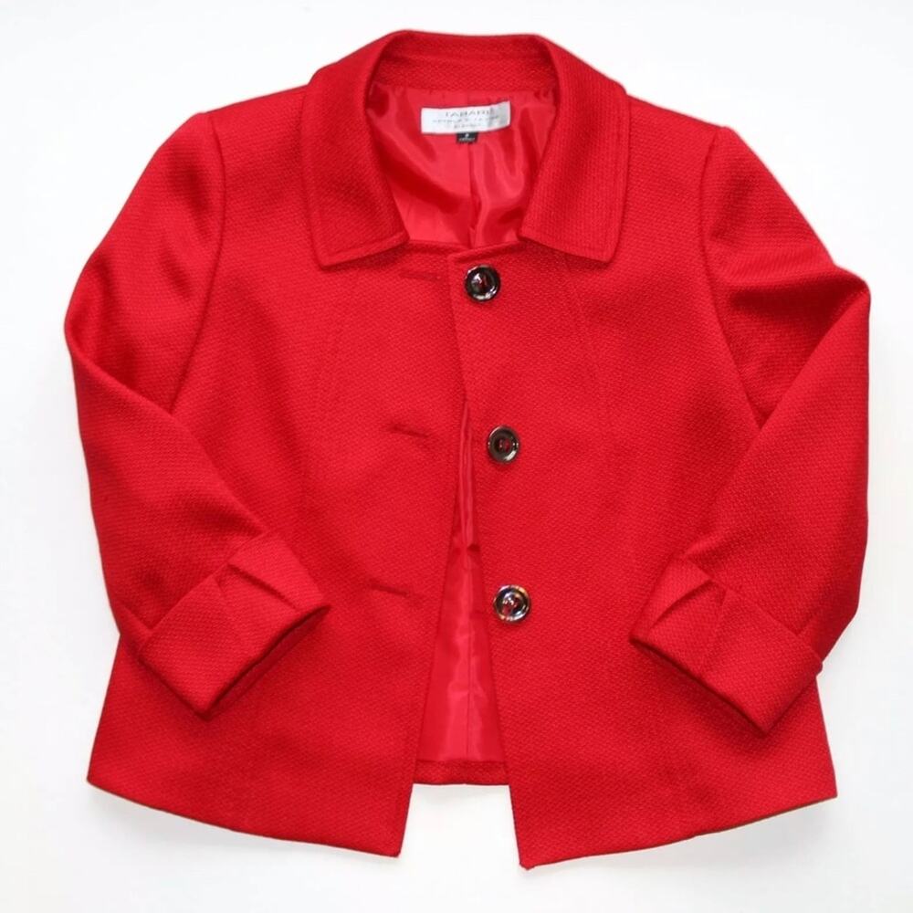Tahari‎ ASL Classics 8 Bright Red 3/4 Sleeve Jacket IMMACULATE - Picture 2 of 9